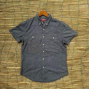 Arizona Jeans Short Sleeve Button Down Shirt Men Medium Gray Woven Summer Travel
